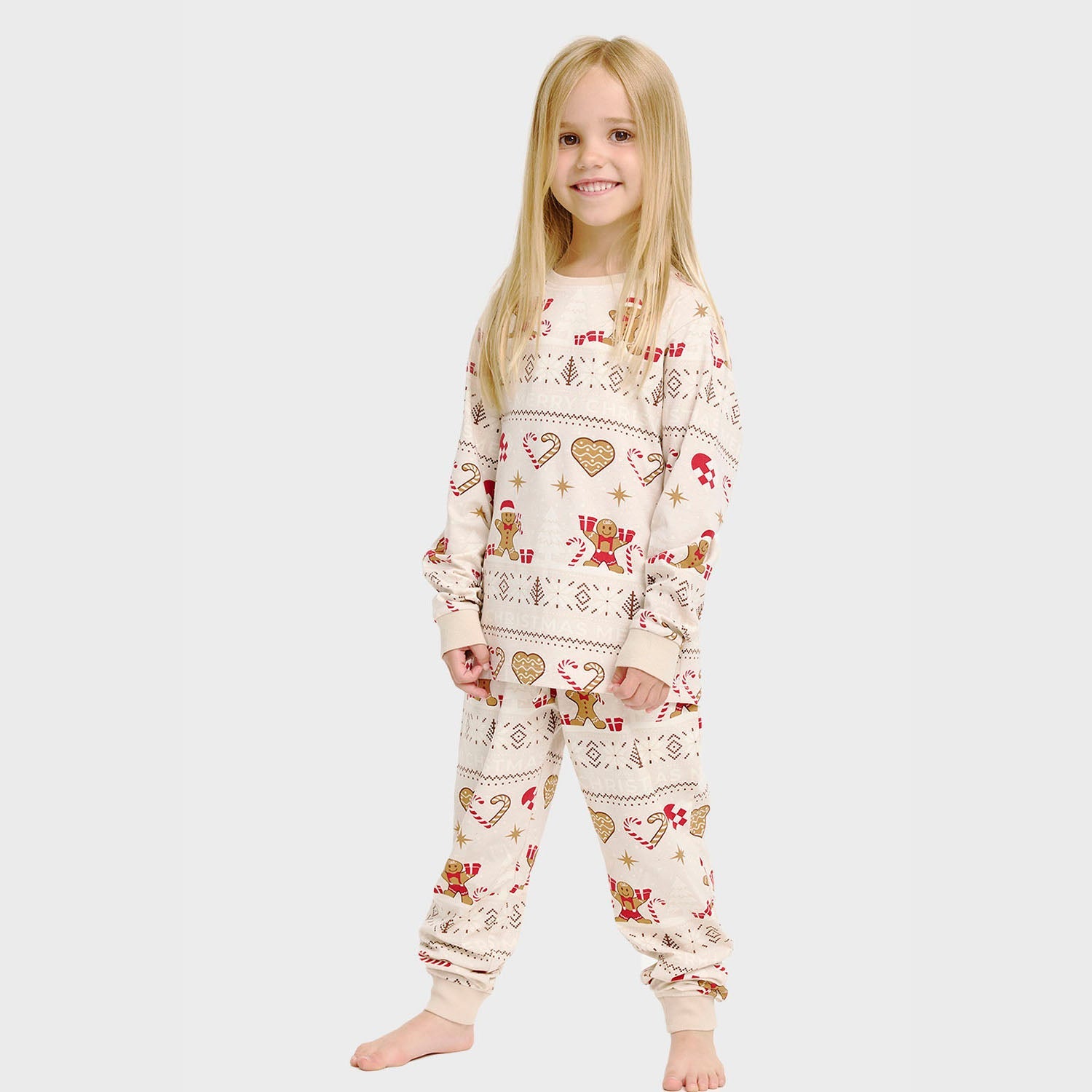 Weihnachtskeks Weihnachtspyjama Beige - Kinder.